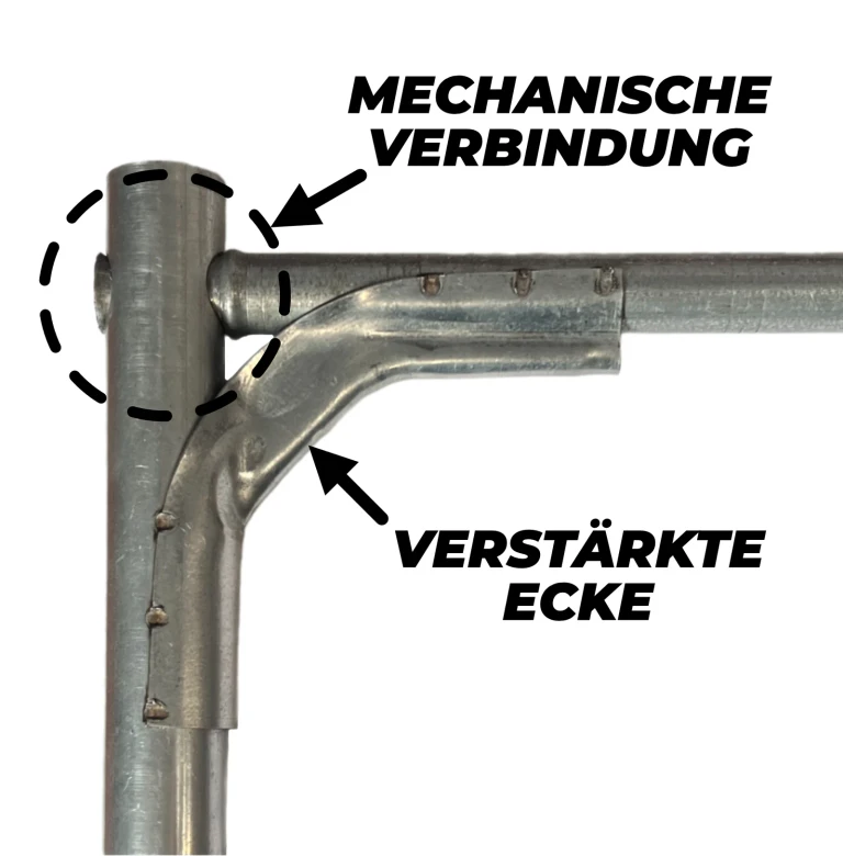 Verstärkte Ecken mit Eck-Manschetten & Formschluss bei Bauzaunex